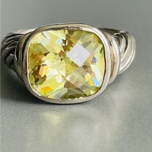 Cushion Faceted Green Tourmaline Noblesse Sterling Silver Rope Ring sz 8